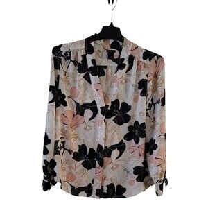 Ann Taylor button up Long Sleeve buttn sleeve Pink Black Size Large Blouse